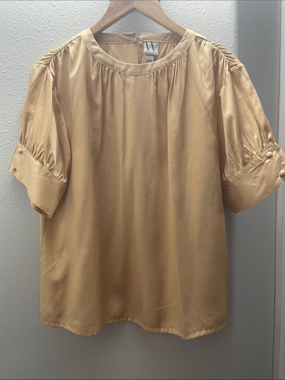 WorthingtonShort-Sleeve Blouse in Champange